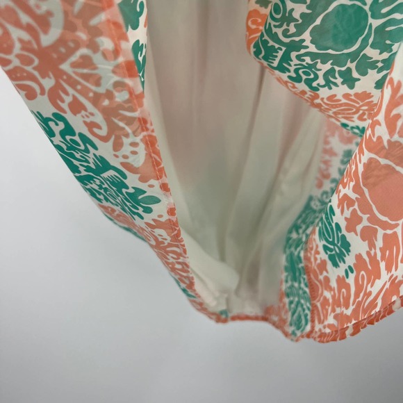 Pink Blush Maternity Mint Green Peach Printed Chiffon Midi Dress Lined Medium - Picture 8 of 9